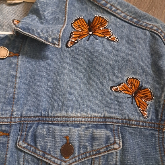 WORKSHOP REPUBLIC CLOTHING denim jean jacket butterfly embroidery western BOHO M - Picture 11 of 14